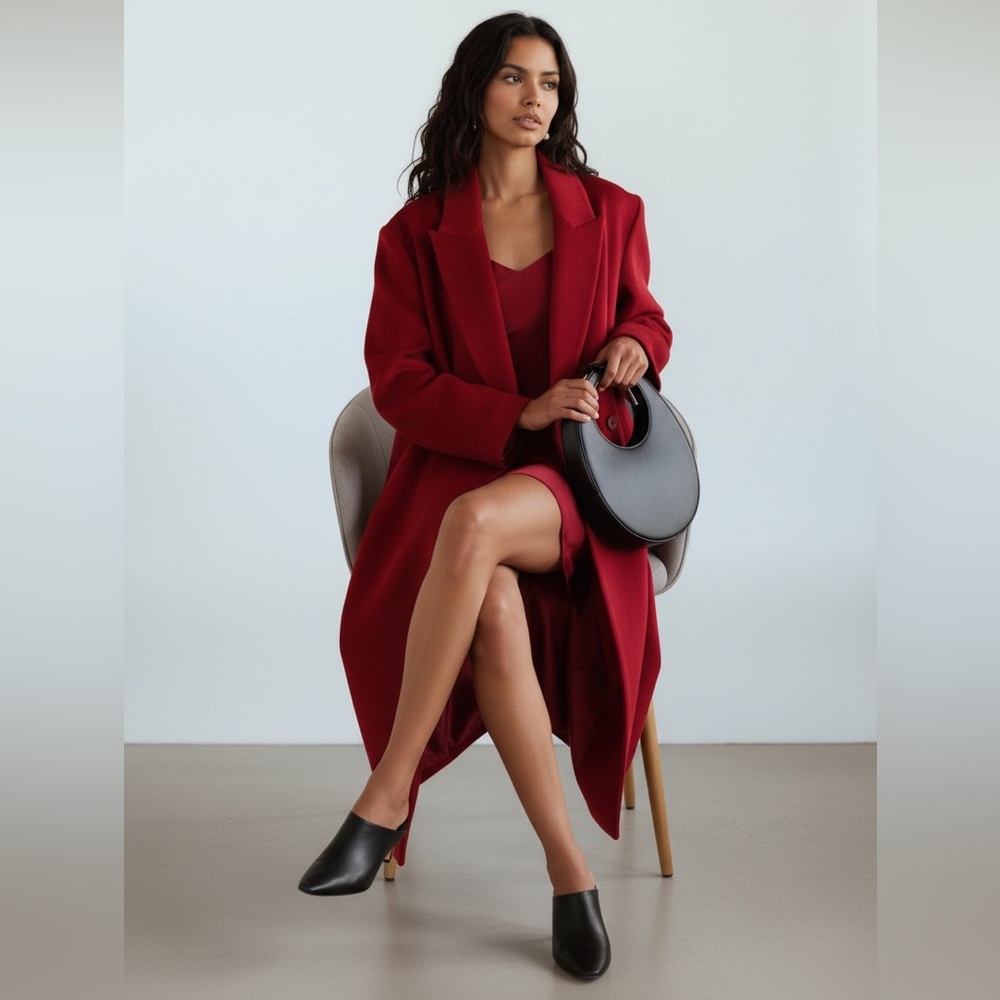NWT STAUD Serge Oversized Wool Long Coat in Valentine Red Size M